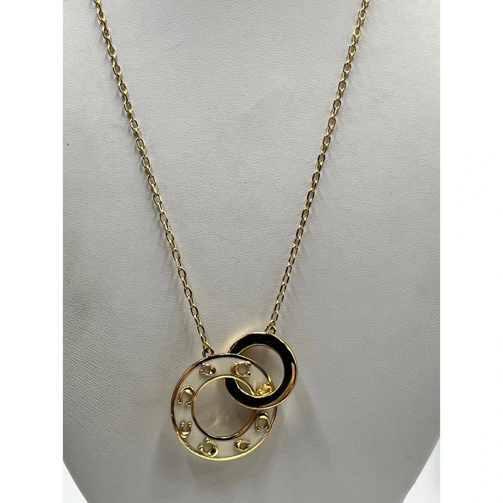Coach Pegged Signature Interlocking Open Enamel Circle Link Gold Plated Necklace